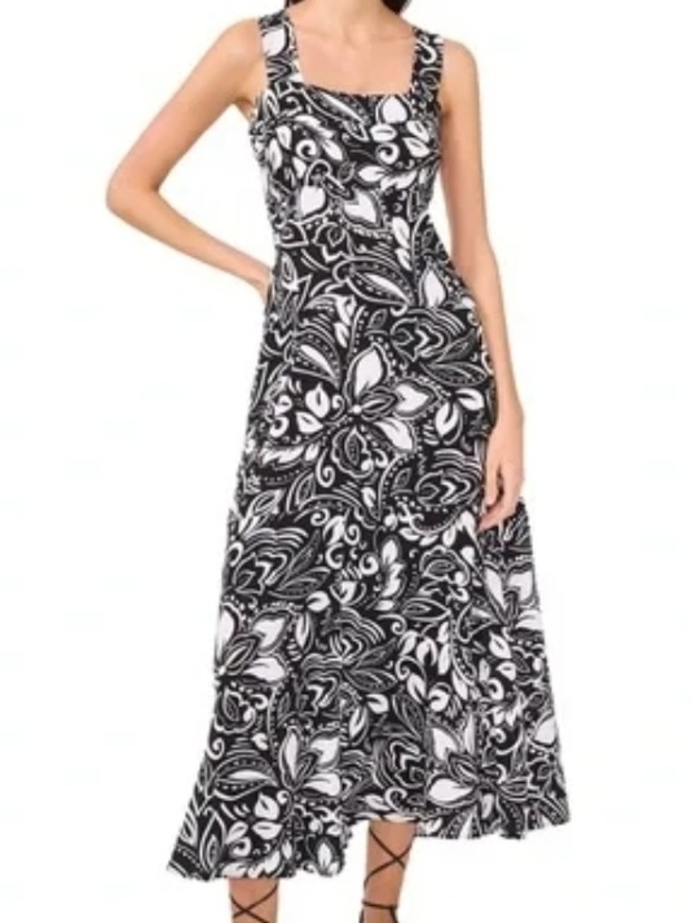 Vince Camuto Black & White Floral Midi Dress